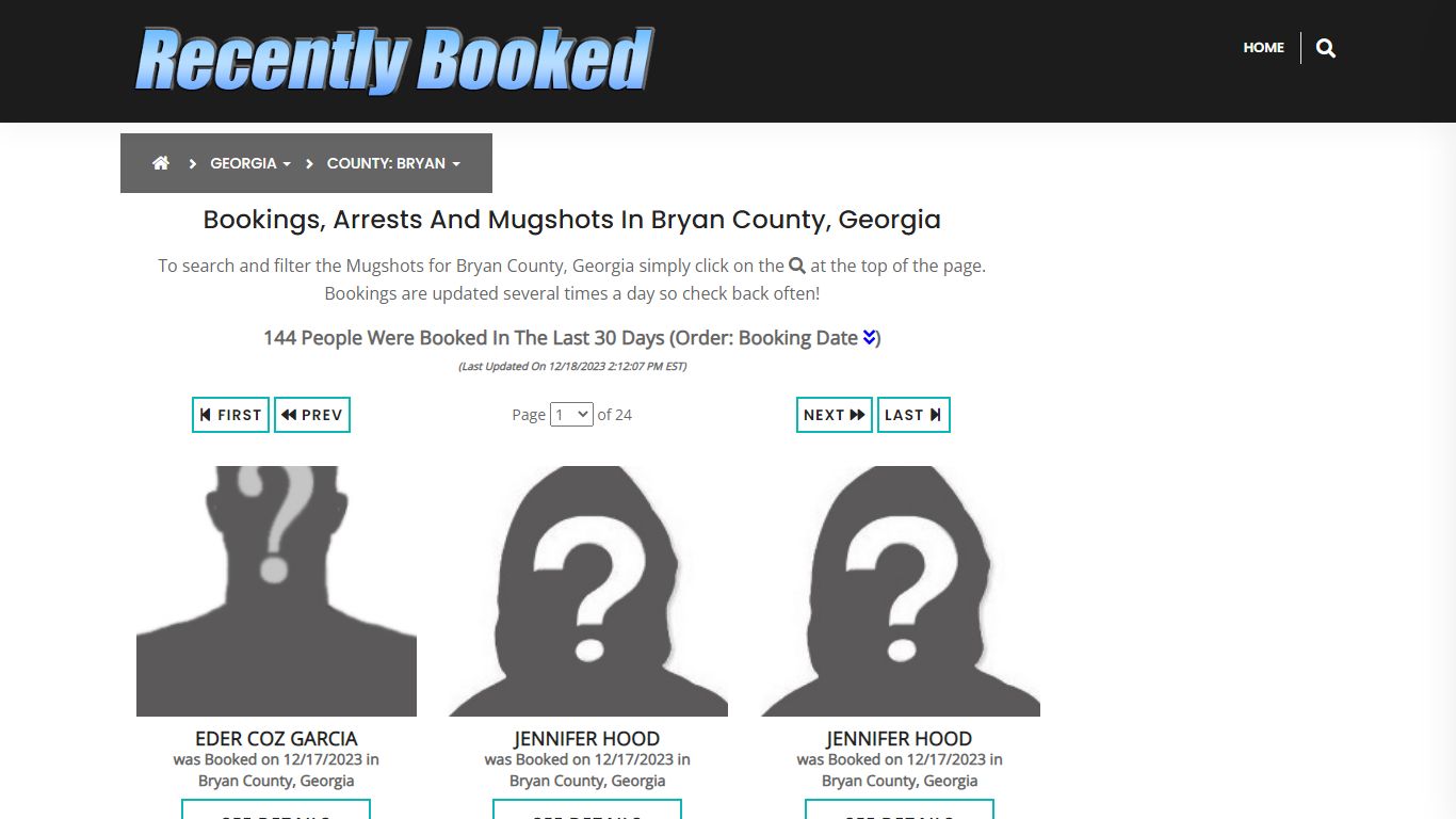 Recent bookings, Arrests, Mugshots in Bryan County, Georgia